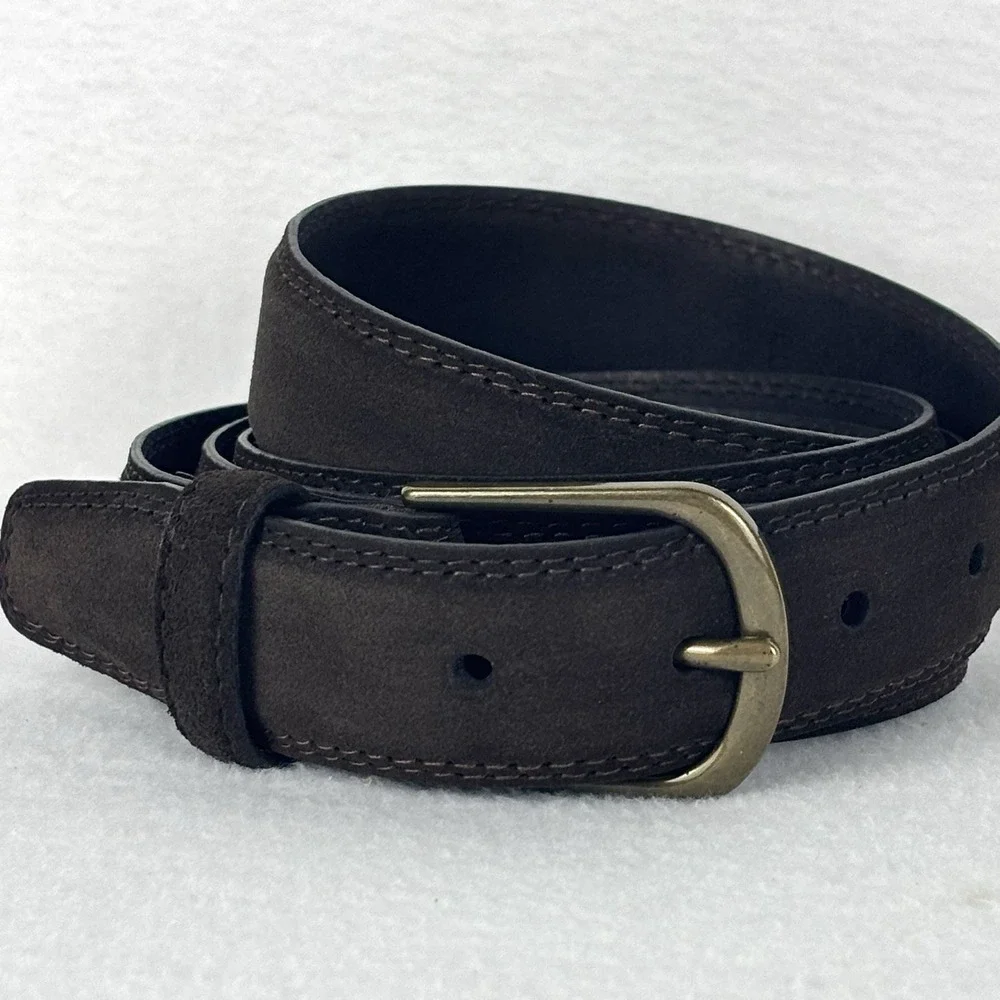 Lands' End Dark Brown Suede Leather Belt Men's Size 46 Classic Outdoor Preppy